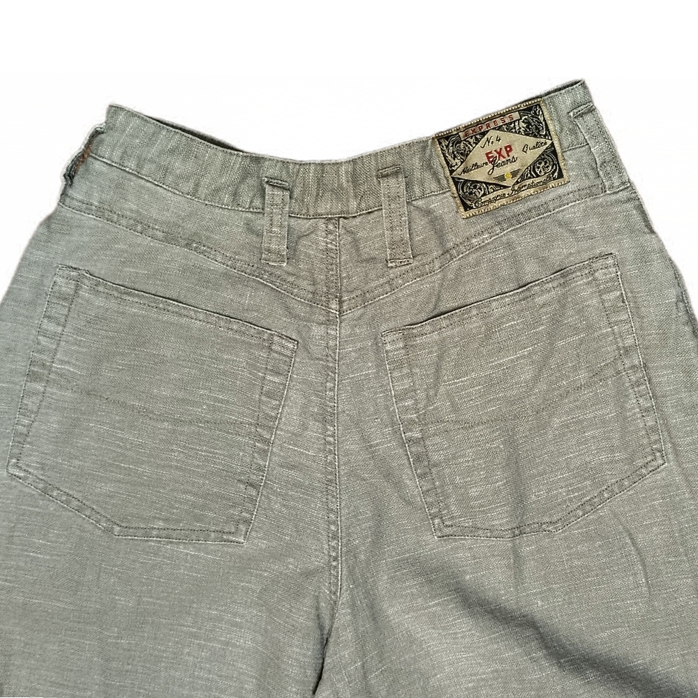 Vintage 90s Express Womens Olive Green Jeans High Waisted Tapered Leg Baggy - Picture 6 of 11